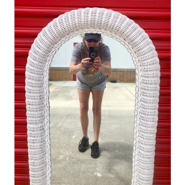Vintage Arched White Wicker Full Length Dressing Wall Mirror For Sale In West Palm - Image 6 of 9