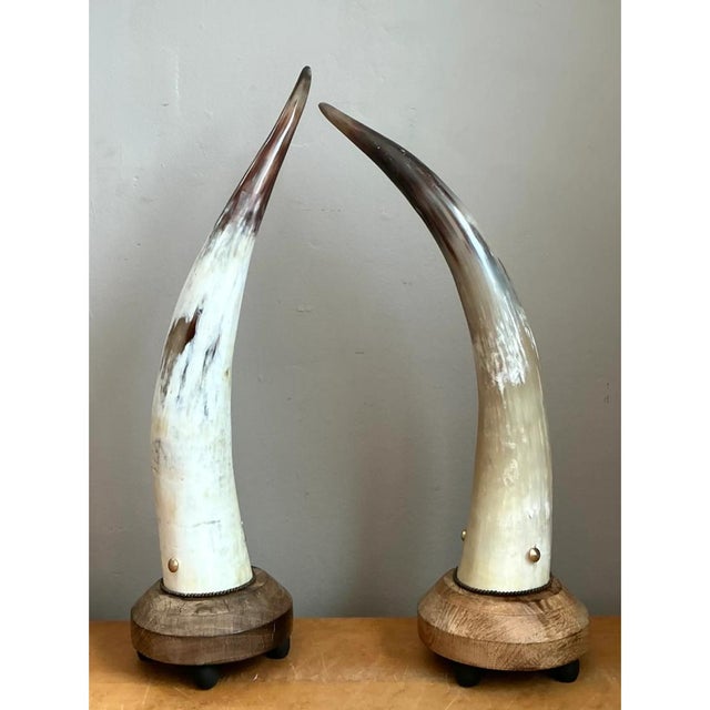 Vintage Horn and Wood Accent Lamps - Pair For Sale In West Palm - Image 6 of 12