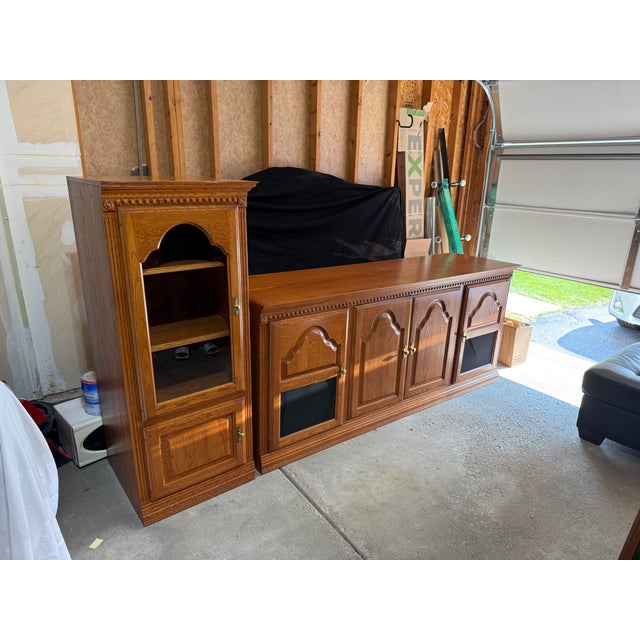 French Country Vintage Custom-Built Oak Entertainment Console & Display Cabinet For Sale - Image 3 of 7