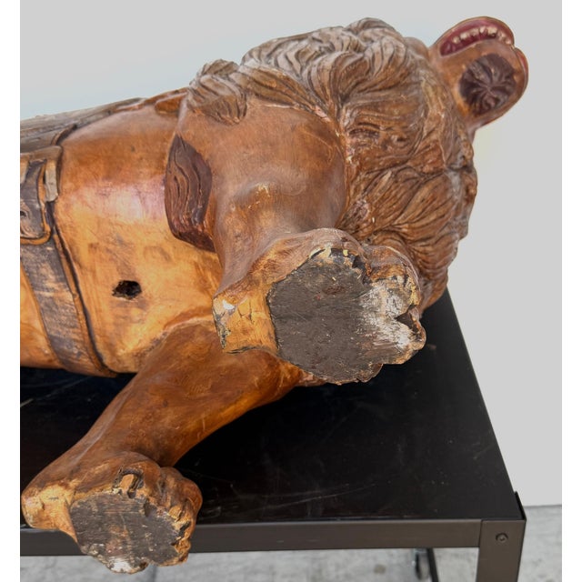20th Century Carved & Polychromed Carousel Lion, Style of Dentzel For Sale - Image 9 of 17