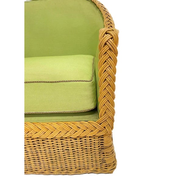 Late 20th Century Green Upholstered Rattan Loveseat For Sale - Image 5 of 6