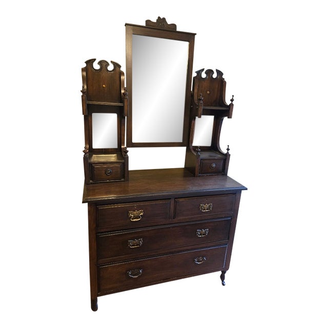 Late 19th Century Dark Mahogany Locking Dresser Beveled Mirrors For Sale