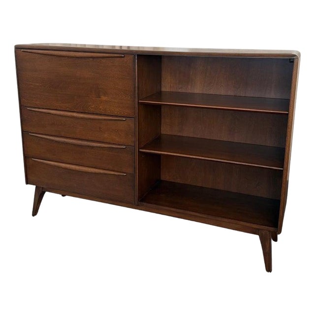 1950s Mid-Century Modern Secretary Desk Bookcase Cabinet by Heywood-Wakefield For Sale