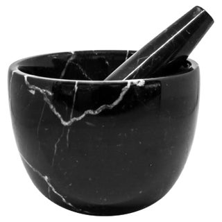 Small Black Marble Mortar and Pestle, Set of 2 For Sale