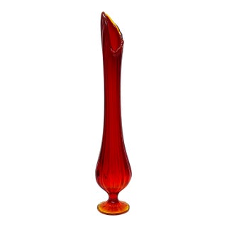 Vintage Viking Amberina Glass Red & Amber Swung Vase For Sale