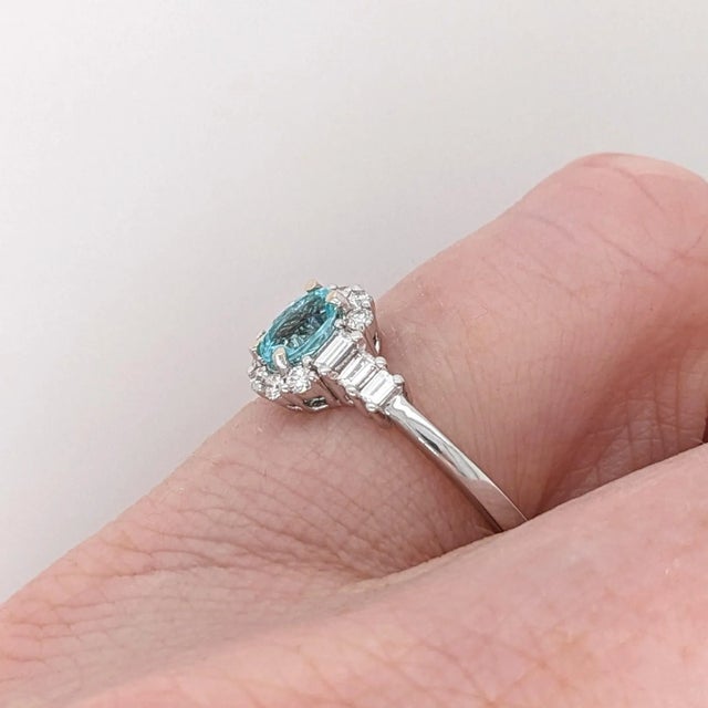 Blue Blue Afghan Tourmaline Ring with Earth Mined Diamond in Solid 14k Gold Oval 5.5x4mm For Sale - Image 8 of 8