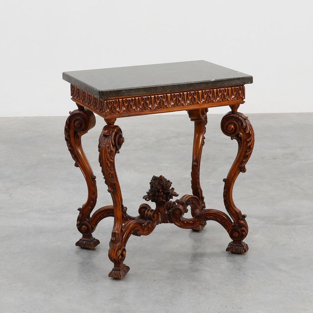 Napoleon III Style Carved Walnut Side Table with Bluestone Top, France, 1900s For Sale - Image 15 of 15
