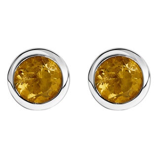 .925 Sterling Silver 6MM Bezel Set Created Yellow Citrine Solitaire Stud Earrings For Sale