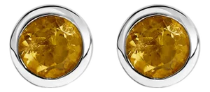 .925 Sterling Silver 6MM Bezel Set Created Yellow Citrine Solitaire Stud Earrings, A Pair
