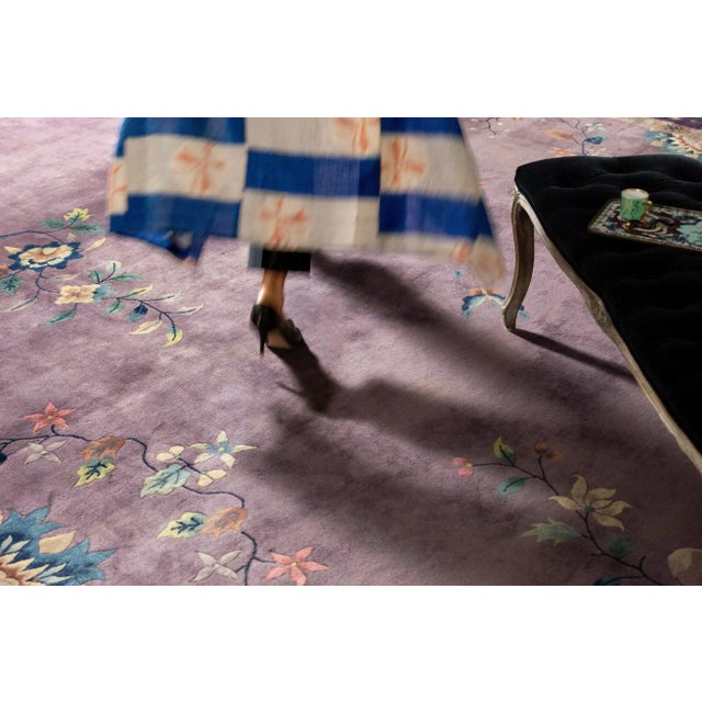 1920s Antique Oversized Chinese Art Deco Lavender Purple Botanical Hand-Knotted Wool Pile Rug - 13’ X 20’3” For Sale - Image 4 of 10