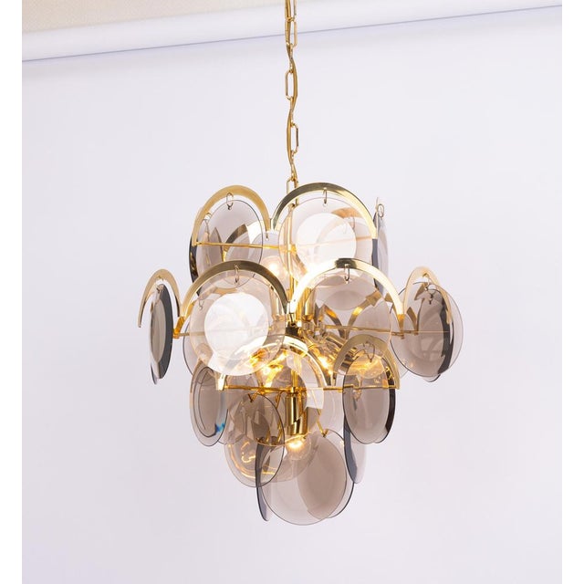 Gold Smoked Glass Disc Chandelier from Vistosi, Italy, 1960s For Sale - Image 8 of 13