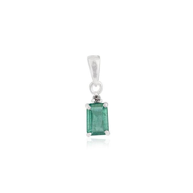 Emerald & Diamond Prong Pendant in 925 Sterling Silver For Sale - Image 6 of 12