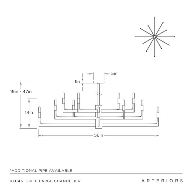 Unexpectedly full of texture, this chandelier's slender profile is composed of chattered iron, which has been finished in...