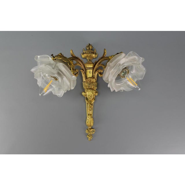 French Neoclassical Style Bronze and White Frosted Glass Two-Arm Sconce, 1890s For Sale - Image 18 of 18