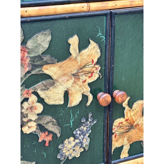 Bamboo Cabinet, Decoupaged With Flowers, Circa 1990 For Sale - Image 14 of 16