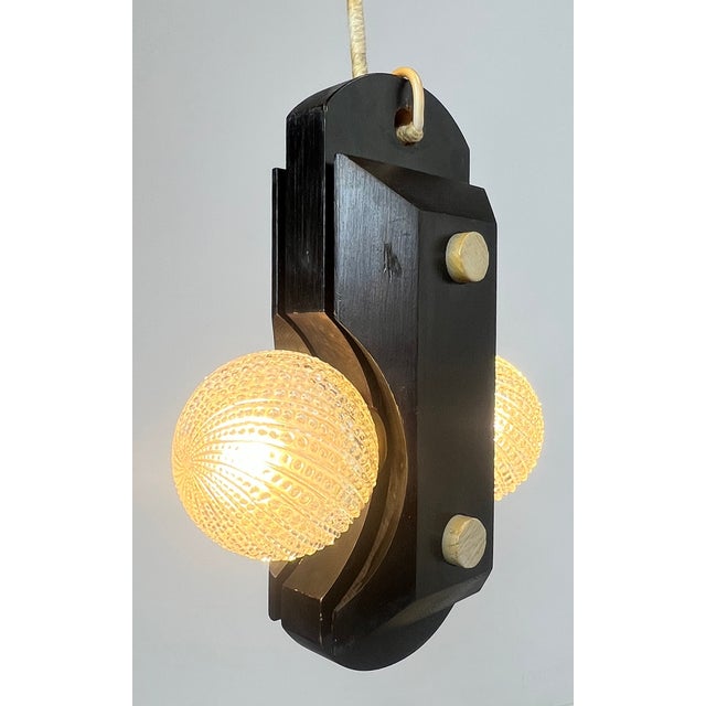 Industrial Brutalist Pendant Lamp of Wood and Glass from Temde, 1960s For Sale - Image 3 of 18