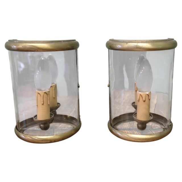 Gold Small French Brass Convex Wall Lanterns, 1980, Set of 2 For Sale - Image 8 of 8