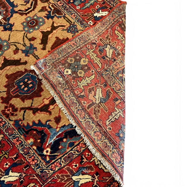 Antique Bijar Runner | 3'7" X 14'6" | Golden Beige Field With Red Floral Border | Circa Early 20th Century For Sale - Image 4 of 4