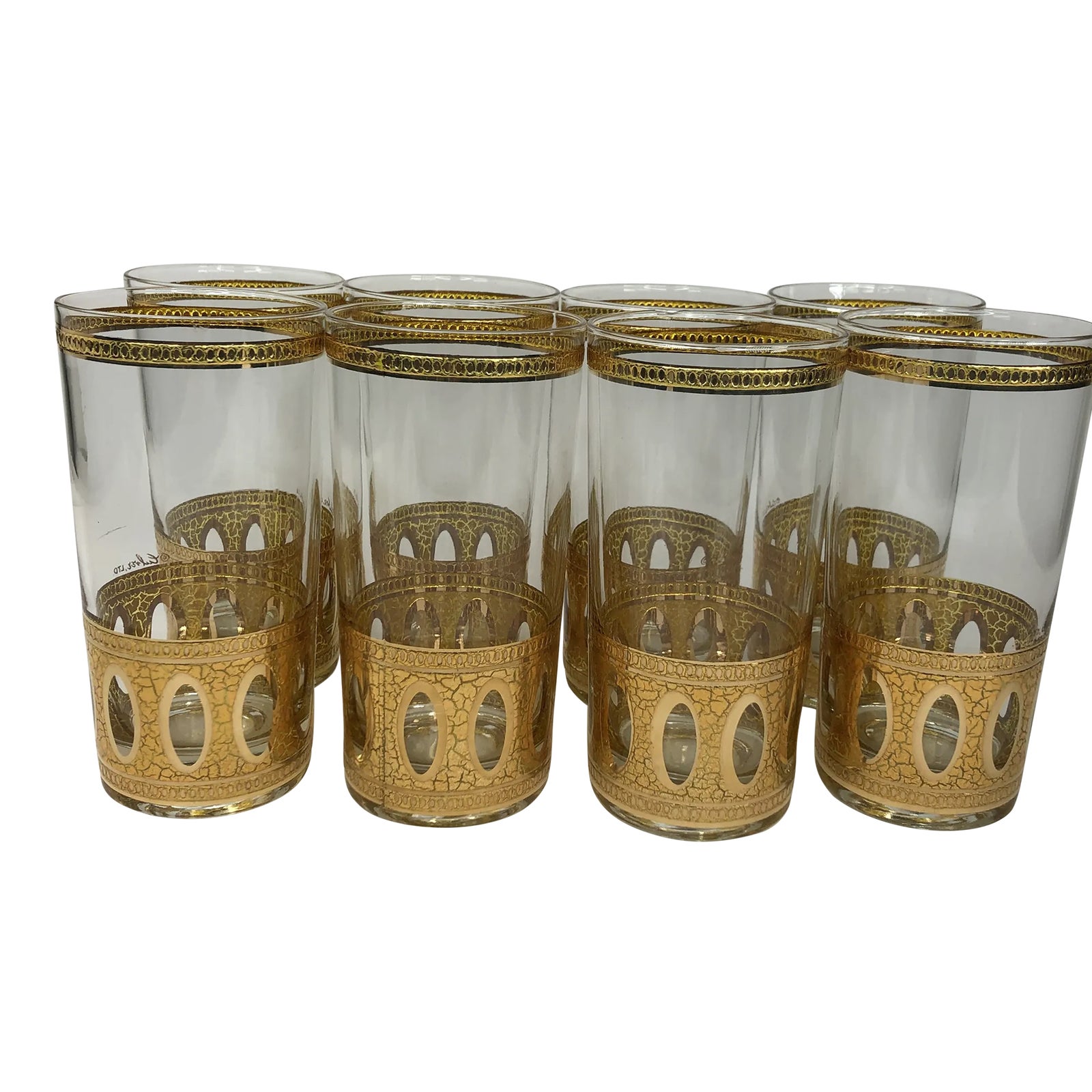 Vintage Culver Antigua Gold Collins Glasses Set of 8 Chairish