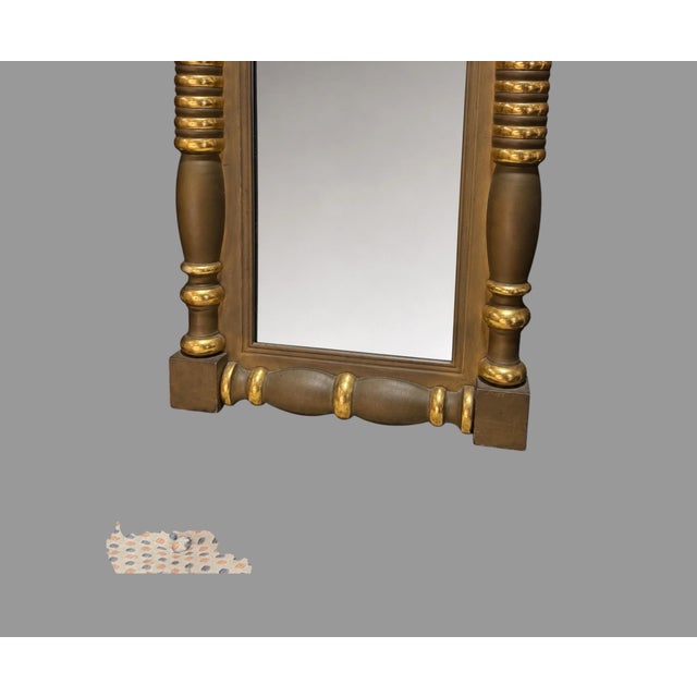 Traditional Antique American Empire Style Gilt Pier Hall Mirror Column Rosette 36” X 22” For Sale - Image 3 of 10