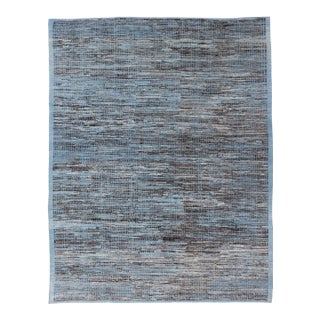 Modern Casual Afghanistan With Hi-Low Textured Rug in Blue & Charcoal Colors 10'3 X 13'8 For Sale