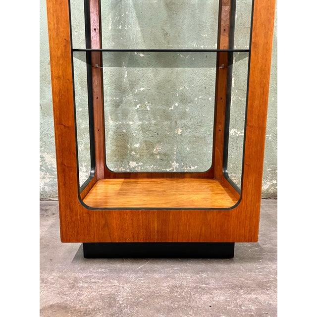 Wood 1960s Lane MCM Narrow Wood Open Display Case/Etagere W/Adjustable Smoked Glass Shelves For Sale - Image 7 of 12