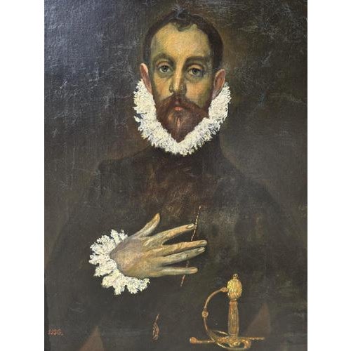1920s After El Greco, The Nobleman with His Hand on His Chest, 1924, Oil Painting, Framed For Sale - Image 5 of 13
