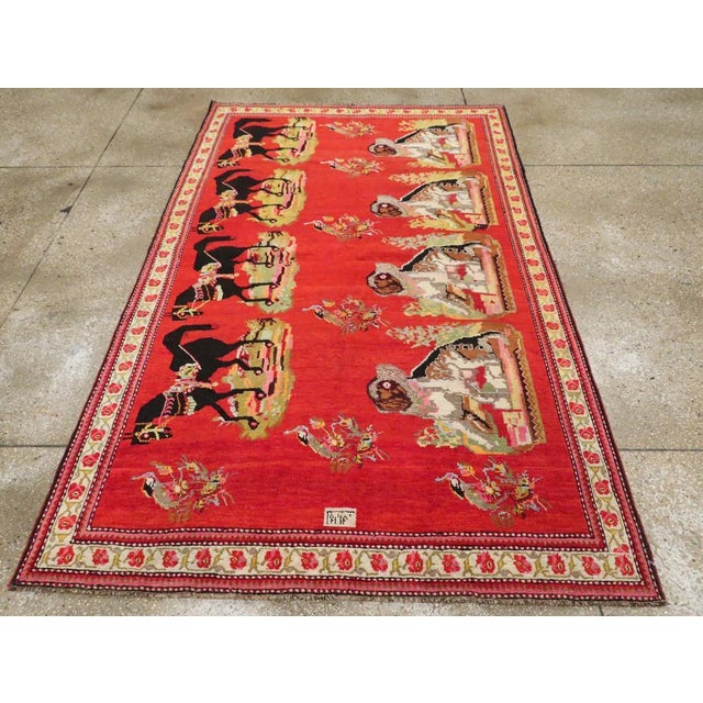 Galerie Shabab Collection Mid-20th Century Handmade Caucasian Karabagh Pictorial Accent Rug For Sale In New York - Image 6 of 9