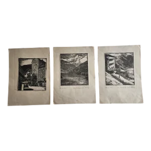 Mid 20th Century Set of 3 Linocut Prints depicting Scenes of Zell Am See Austria by Hans Philipp