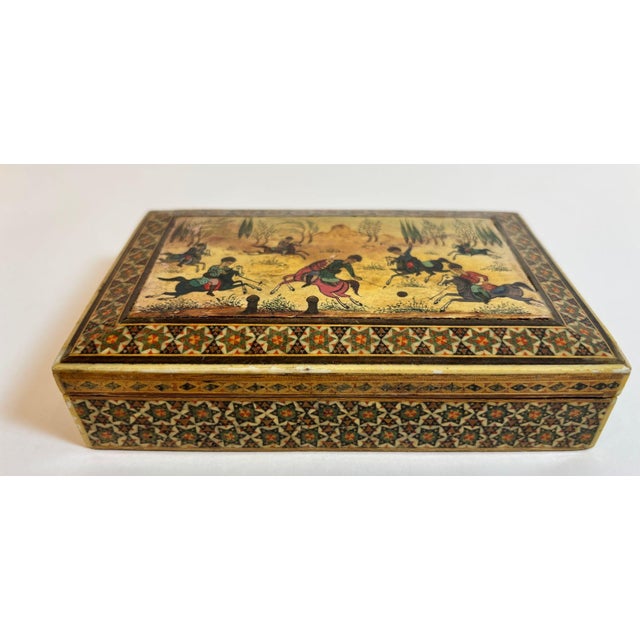 Mid 20th Century Antique Persian Khatam Micro Mosaic Inlaid Jewelry Box Circa 1940s For Sale - Image 5 of 11