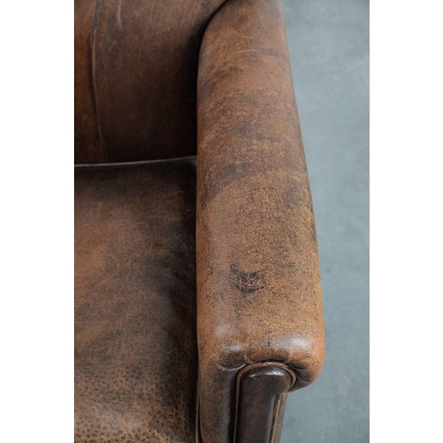 Brown Vintage Club Chair in Sheepskin Leather For Sale - Image 8 of 14