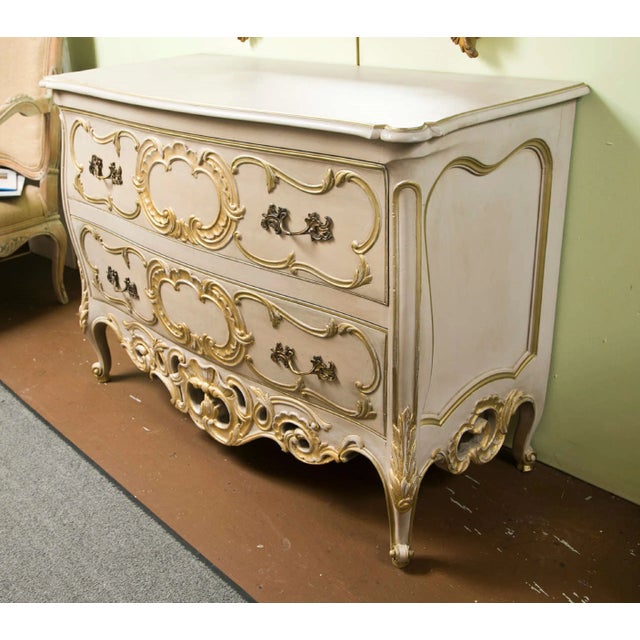 French Creme Peinte Bombe Commode For Sale - Image 10 of 10