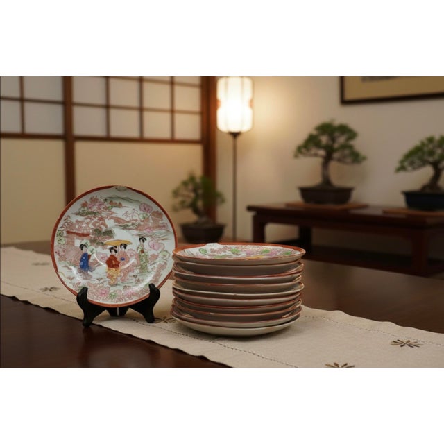 Antique Early 20th Century Japanese Porcelain 5.5 Inch Dish Set - Set of 10 For Sale - Image 9 of 9