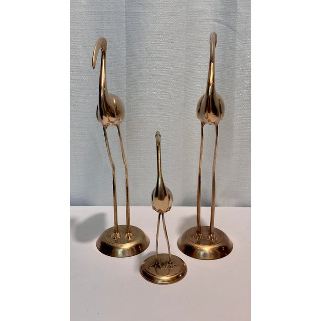Brass 1970s Palm Beach Regency Solid Brass "Longevity" Crane Trio - Set of 3 For Sale - Image 8 of 10