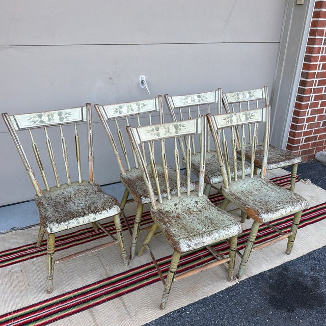 A Nice Set of Rustic Pennsylvania Paint Decorated Arrow-Back Kitchen Windsor Chairs, Circa 1830’s For Sale - Image 12 of 12