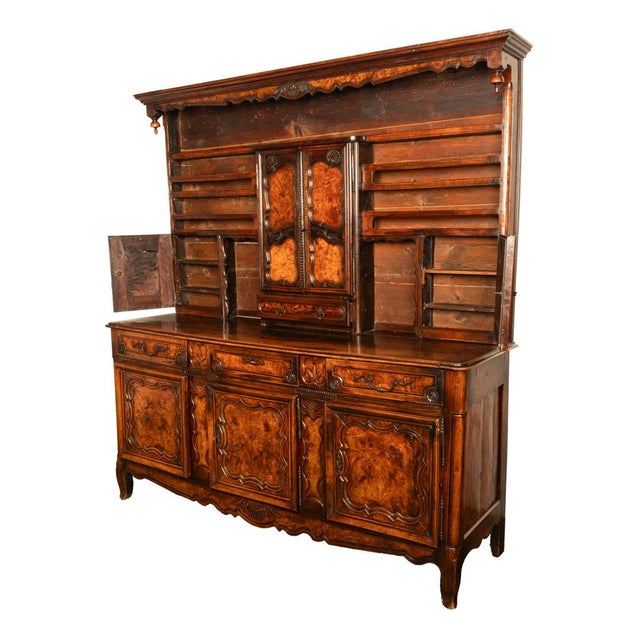 Antique French Provincial Normandy Carved Walnut Dresser Buffet Vaissilier 1790 For Sale - Image 16 of 18