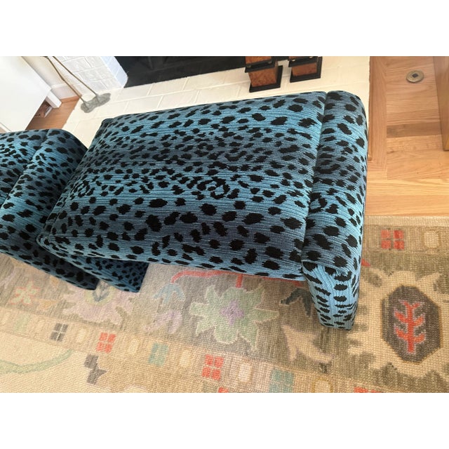 Blue 1980s Vintage Leopard Waterfall Stools Reupholstered With Blue Leopard by Lillian August for Hickory White Fabric - Set of 2 For Sale - Image 8 of 12