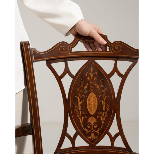Brown Edwardian Inlaid Mahogany Armchair, Antique, United Kingdom, 19th Century For Sale - Image 8 of 14