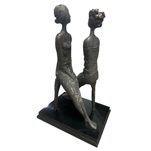 Pino Conte (Italian 1915-1997) Signed Mid Century Modern Style "Confidence" First Casting Bronze Sculpture of 2 Women...