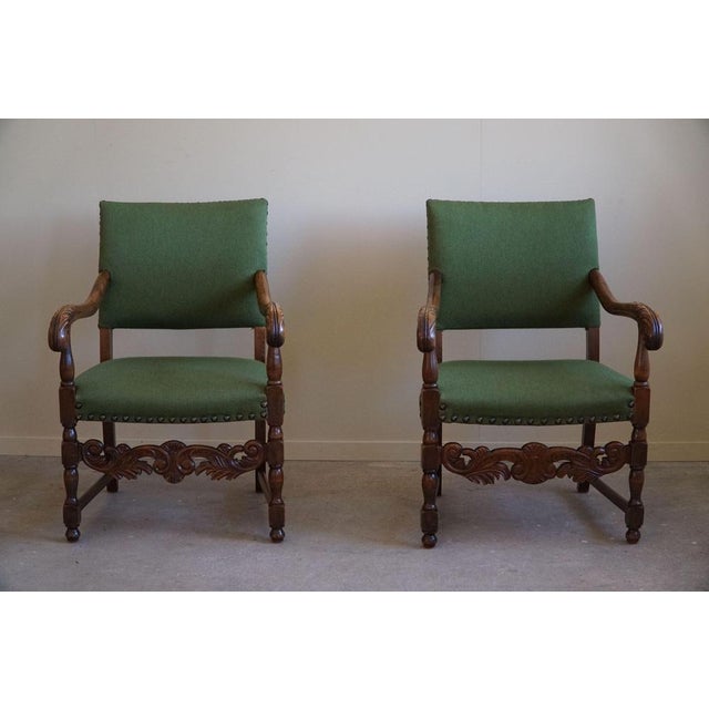 Set of French Armchairs in Oak and Wool, 1920s For Sale - Image 12 of 18