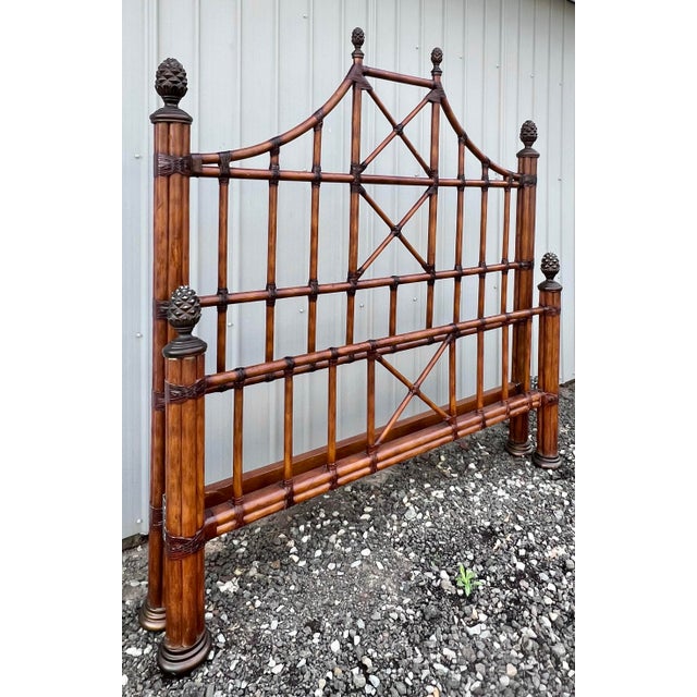 Hollywood Regency Pagoda Style Rattan Bed - Queen Size For Sale - Image 4 of 9