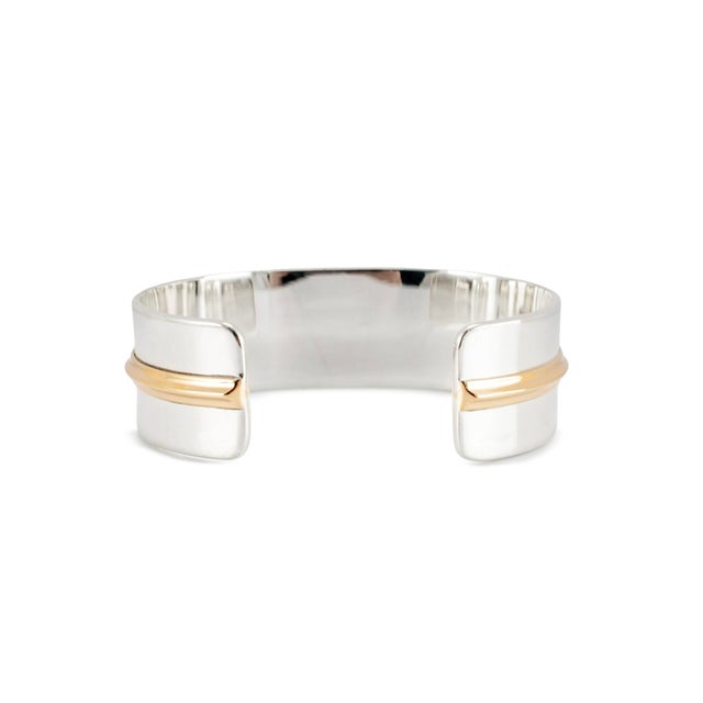 James Avery 14k Yellow Gold 925 Silver Sleek Central Gold Cuff Bangle Bracelet For Sale - Image 4 of 8