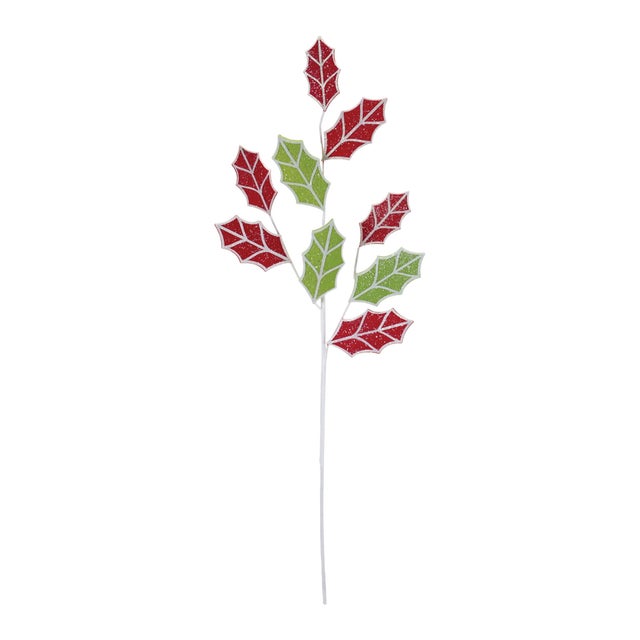 Bring festive elegance to your holiday decor with this set of Glittered Fabric Holly Sprays. Featuring rich red and green...
