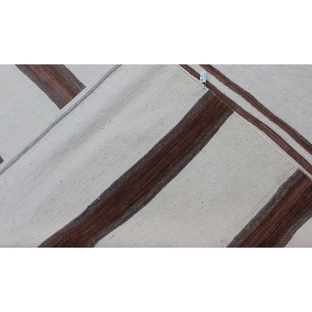 Mid 20th Century Turkish Vintage Kilim Flat-Weave Rug in Off White Brown With Stripe Design For Sale - Image 10 of 10