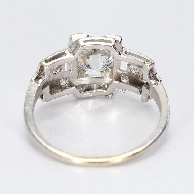 Art Deco Vintage Platinum Art Deco Ring With Old European Cut Center Diamond - Size 4.5 For Sale - Image 3 of 4