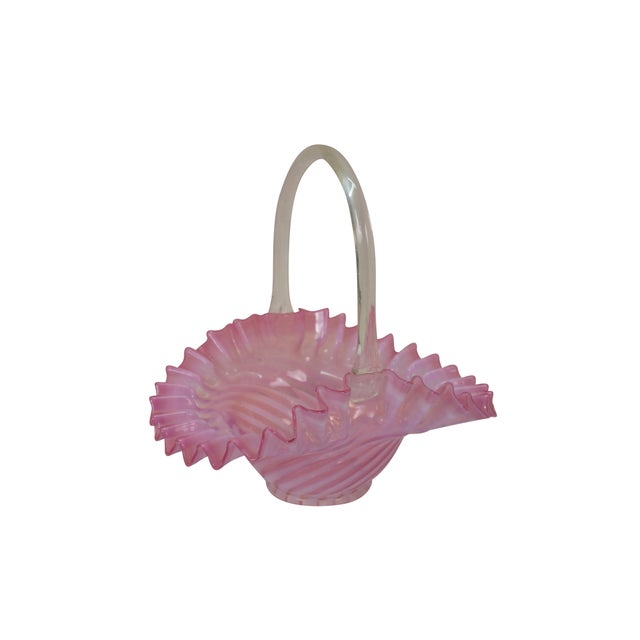 Boho Chic Late 20th Century 3 Fenton Cranberry Glass Opalescent Ruffled Clambroth Vase Basket Bowl Compote For Sale - Image 3 of 16