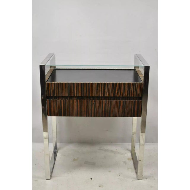 Modern Zebra Wood Chrome Glass Jewelry Closet Display Counter Case With Drawer For Sale - Image 12 of 12