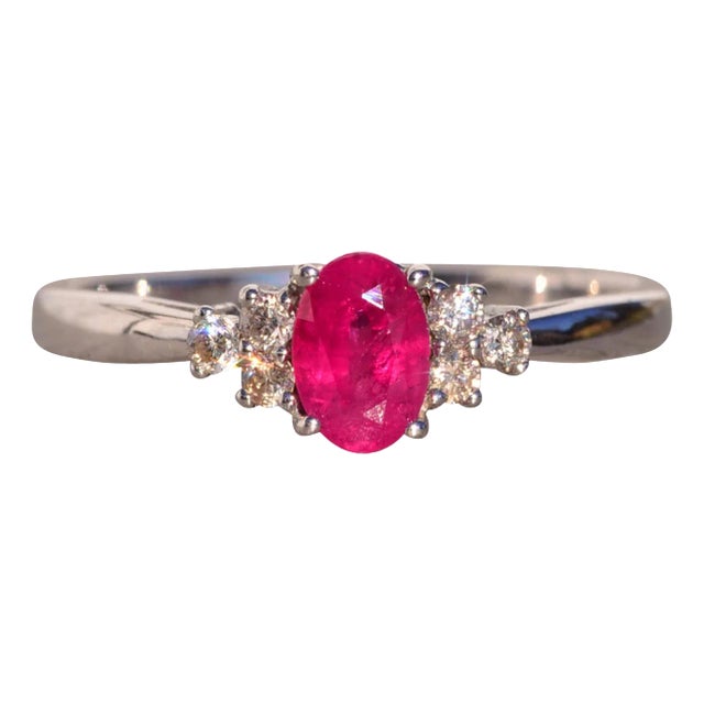 The 198th Avenue: Oval Vivid Ruby and Natural Diamond Ring in White Gold For Sale