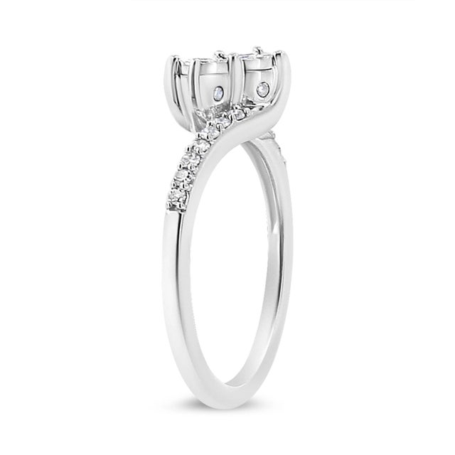 Haus of Brilliance 10K White Gold 1/4 Cttw Miracle Set Round Cut Diamond Two-Stone Ring (H-I Color, I2 Clarity) - Size 8 For Sale - Image 4 of 6