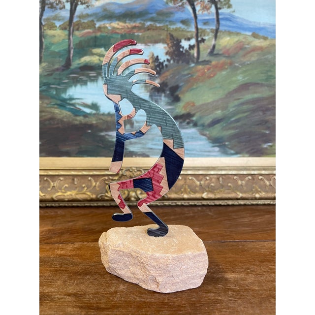 1970s Southwestern Kokopelli Stone Inlay Sculpture on Natural Sandstone Base For Sale In Seattle - Image 6 of 9